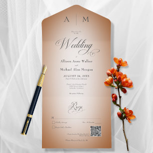 Minimal Burnt Orange & White Blur Modern QR Code All In One Invitation