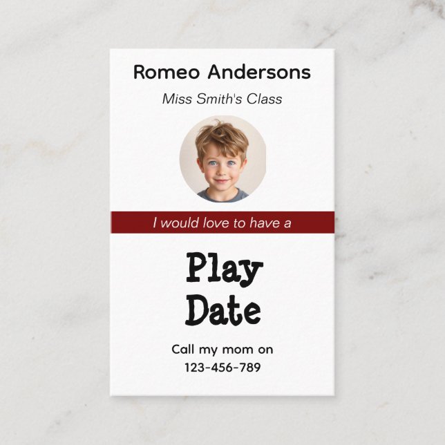 Minimal Business Kid's Playdate Card (Front)