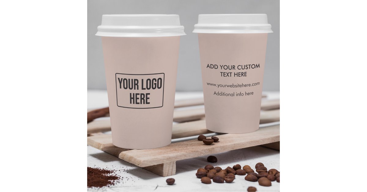 Minimal Business Logo Blush Pink Coffee Paper Cups | Zazzle