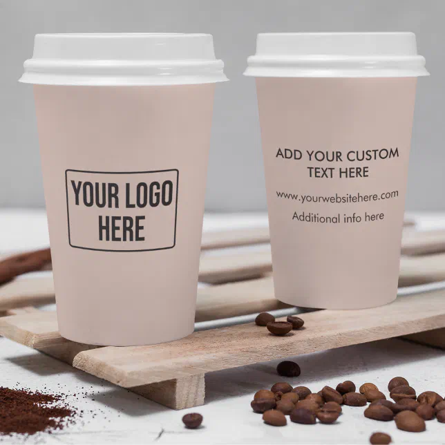 Minimal Business Logo Blush Pink Coffee Paper Cups | Zazzle