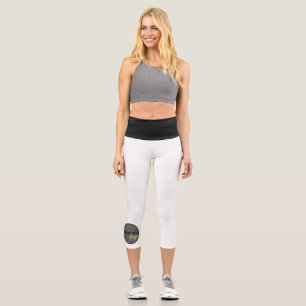 MINIMAL BUSINESS LOGO COMPANY BRANDING WHITE CAPRI LEGGINGS
