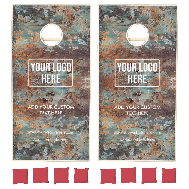 Minimal Business Logo Grunge Rusted Copper Metal  Cornhole Set (Set)