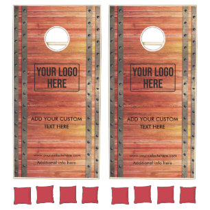 Minimal Business Logo Oak Barrel Cornhole Set