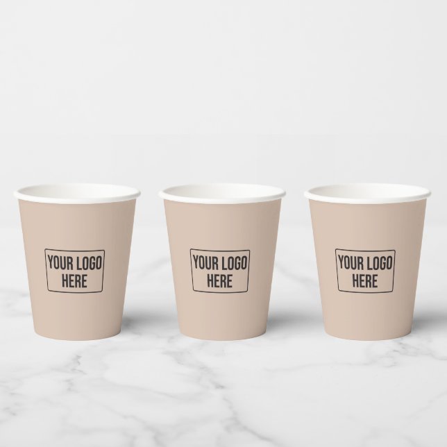 Minimal Business Logo Simple Beige Coffee  Paper Cups (Multi)