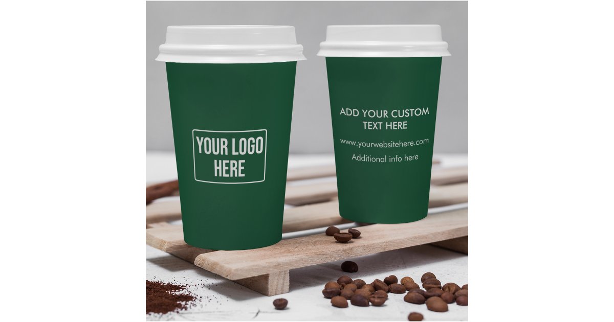 Minimal Business Logo Simple Green Coffee Paper Cups | Zazzle