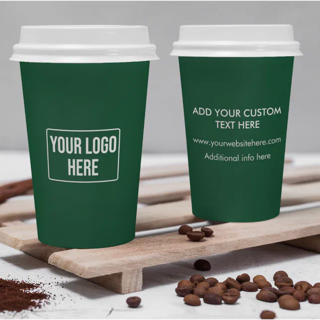 Minimal Business Logo Simple Green Coffee Paper Cups | Zazzle