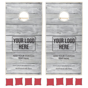 Minimal Business Logo Simple Grey Wood Cornhole Set