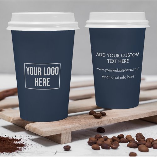 Minimal Business Logo Simple Navy Blue Coffee Paper Cups