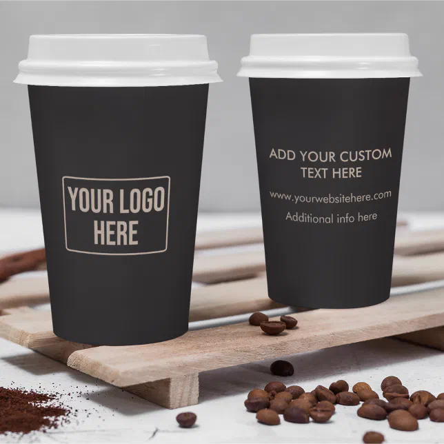 Minimal Business Logo Simple Soft Black Coffee Paper Cups | Zazzle