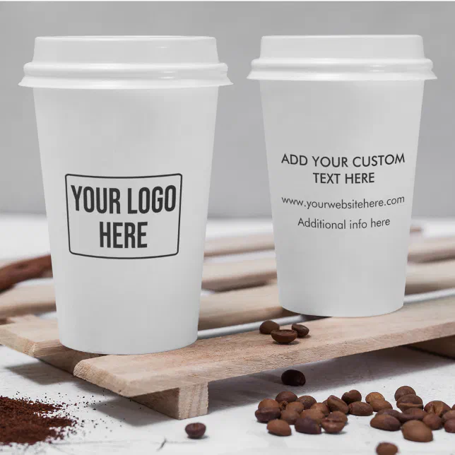Minimal Business Logo Simple White Coffee Paper Cups | Zazzle