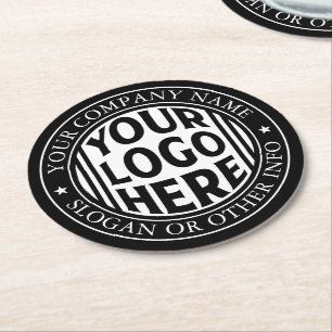 Minimal Business Name And Custom Brand Logo  Round Paper Coaster