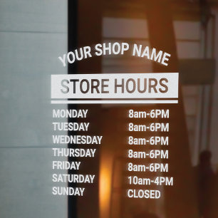 Minimal Business Name Store Hours Of Operation Window Cling
