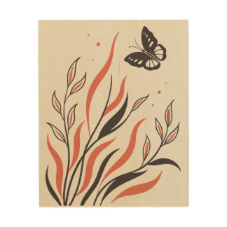 Minimal Butterfly Botanical Wood Wall Art 8x10