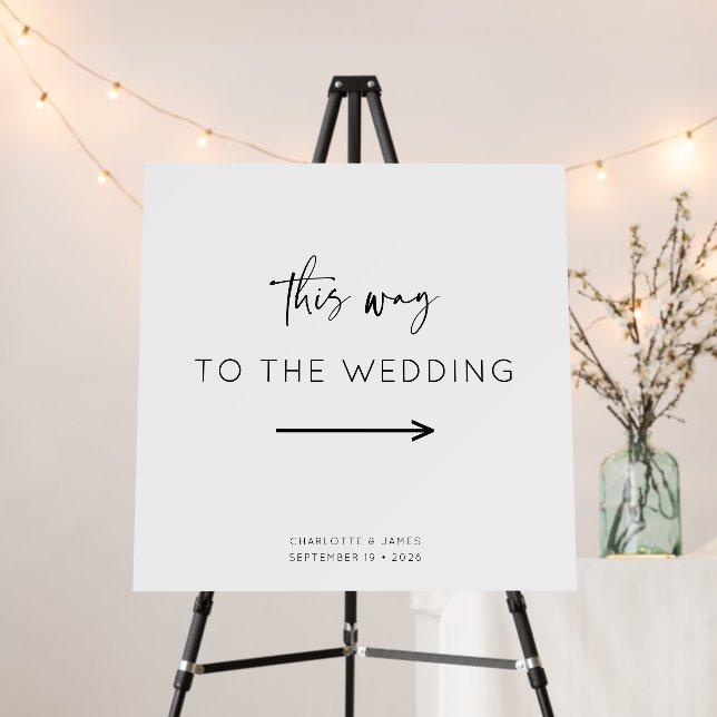 Minimal Calligraphy Black White Arrow Wedding Sign (In Situ (Stand))