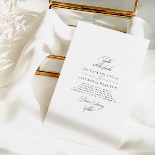 Minimal Calligraphy Black  White Classic Wedding Invitation
