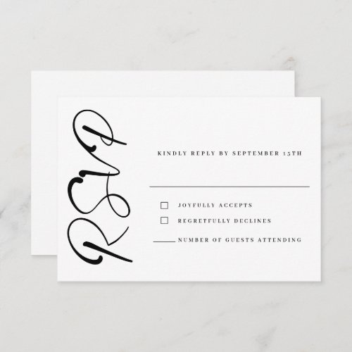 Minimal Calligraphy Black White Wedding RSVP Card