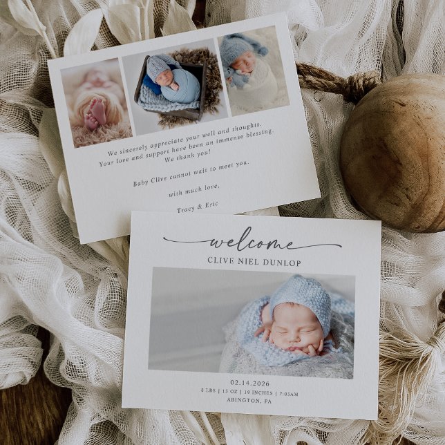 Minimal Calligraphy Boho Birth Announcement Card (Creator Uploaded)