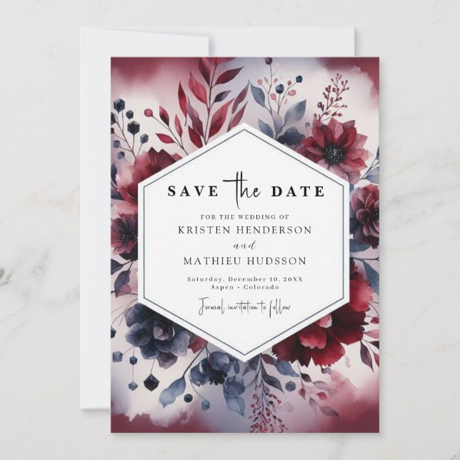 Minimal Calligraphy Burgundy Wedding Save The Date (Front)