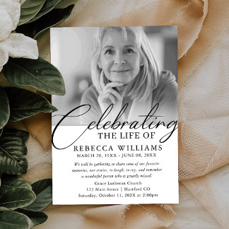 Minimal Calligraphy Celebration of Life Invitation