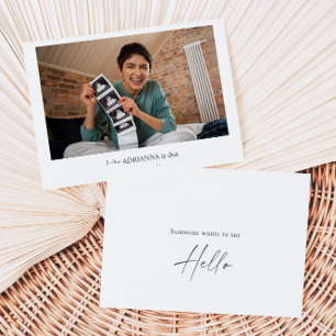 Minimal Calligraphy Hello Baby Announcement Card