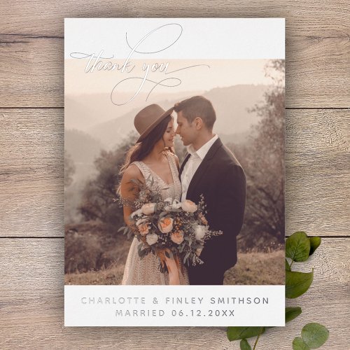 Minimal Calligraphy Personalized Wedding Thank You Foil Holiday Card