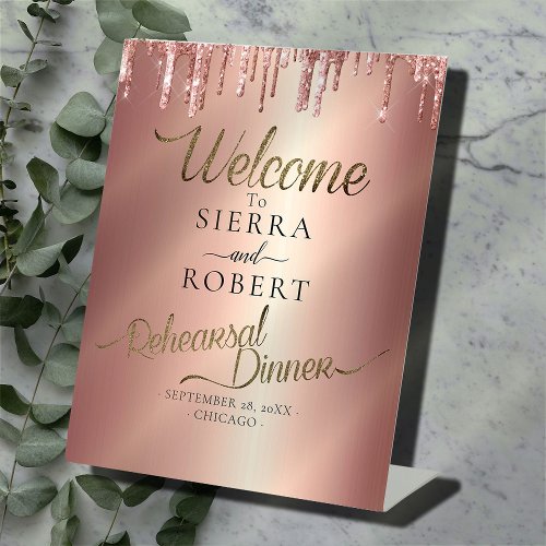 Minimal Calligraphy Rehearsal Dinner Welcome Pedestal Sign