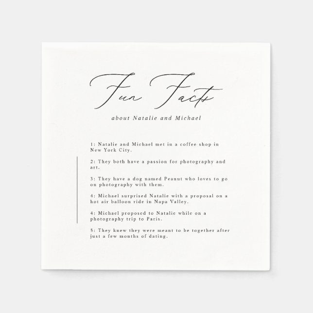Minimal Calligraphy Script Funny Fun Facts Wedding Napkins (Front)
