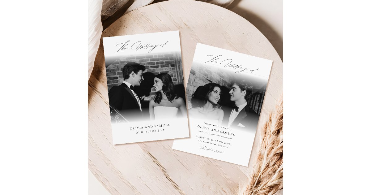 Minimal Calligraphy Script Overlay Photo Wedding Invitation | Zazzle