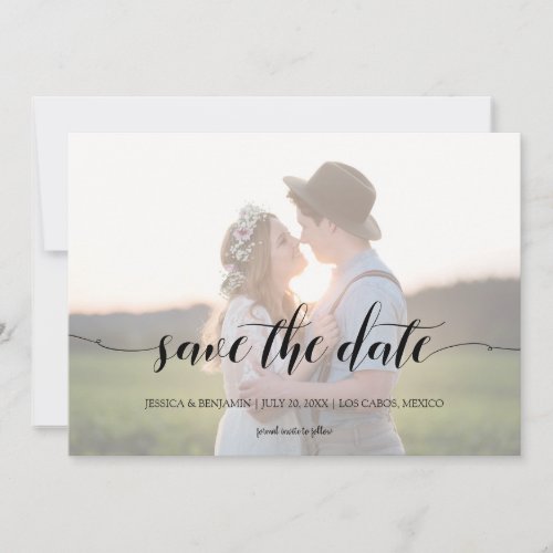 Minimal Calligraphy Script Wedding Faded Photo Save The Date
