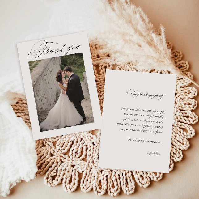 Minimal Calligraphy Wedding Photos Thank You Card (Creator Uploaded)