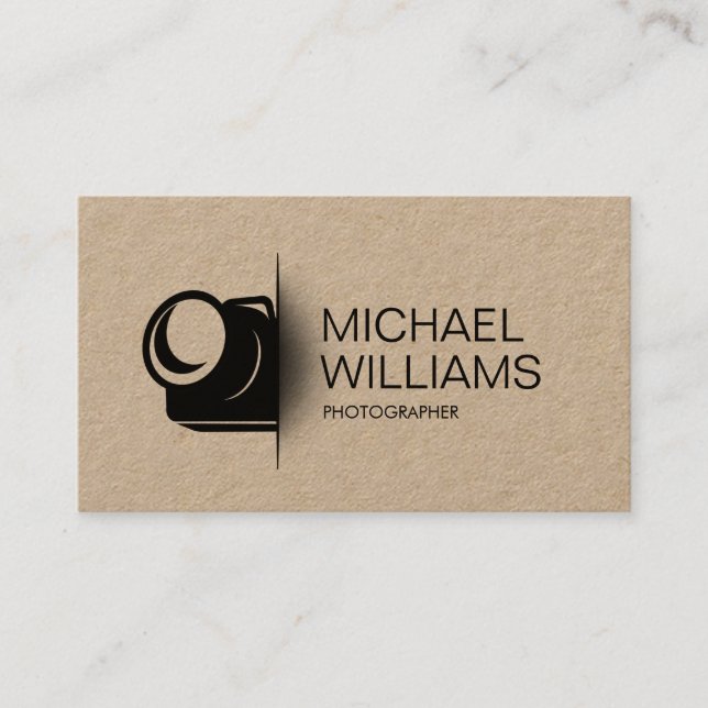 Minimal Camera Cut Shape Photographer Business Car Card (Front)