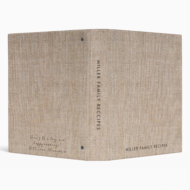 Minimal Canvas Family Recipe Wedding Gift Message 3 Ring Binder (Background)