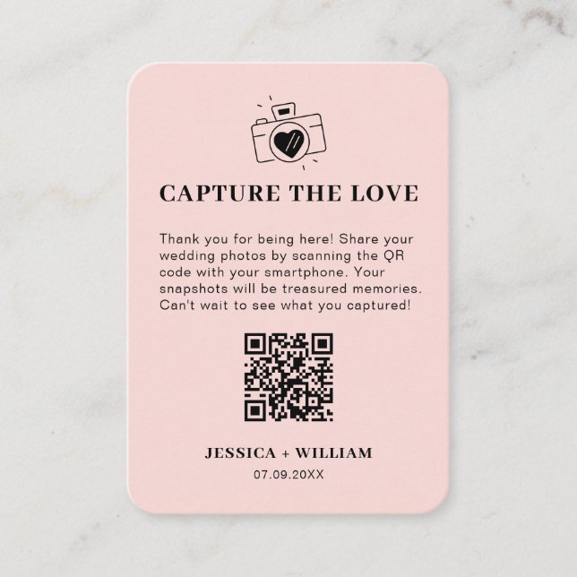 Minimal Capture the Love QR code Sign Enclosure Card (Front)