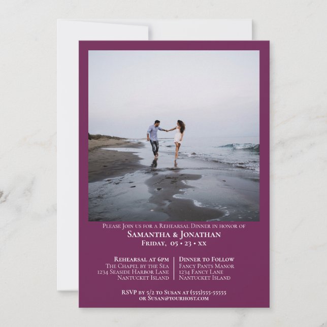 Minimal Cassis Photo Wedding Rehearsal Dinner Invitation (Front)