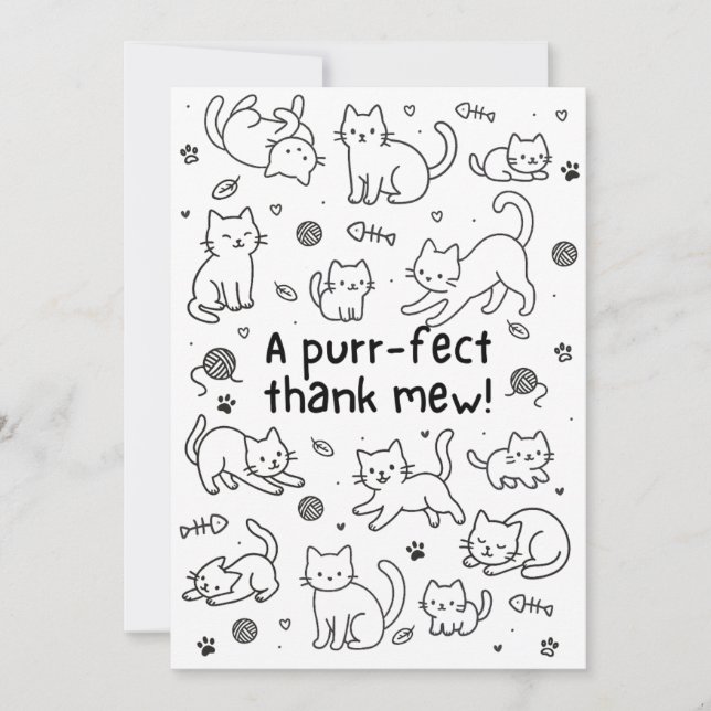 Minimal Cat Doodle Thank You Card (Front)