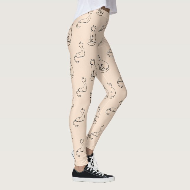 Minimal Cat Line Art Modern Pattern Leggings (Right)