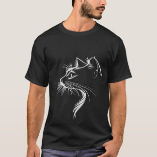 Minimal Cat Line Art T-Shirt
