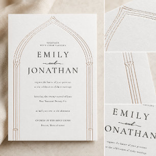 Minimal Catholic Cathedral Arch Letterpress Invitation