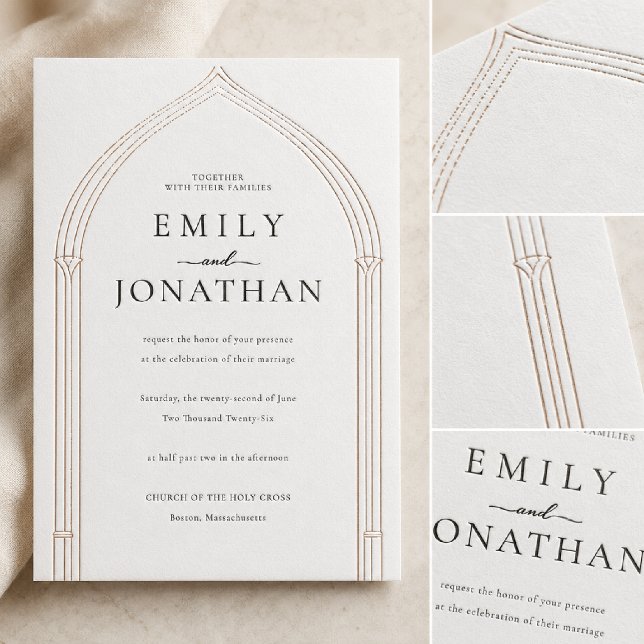 Minimal Catholic Cathedral Arch Letterpress Invitation (Creator Uploaded)