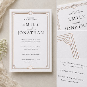 Minimal Catholic Quatrefoil Wedding Letterpress Invitation