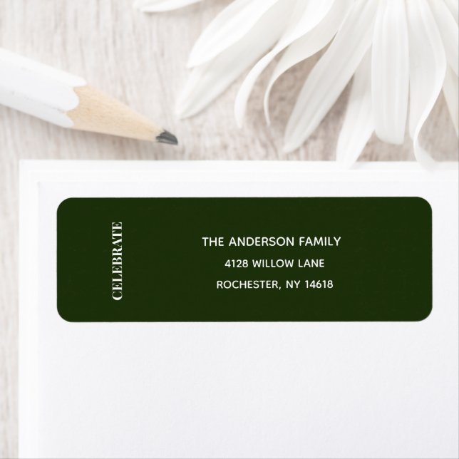 Minimal CELEBRATE | Forest Green Holiday Address Label (Insitu)