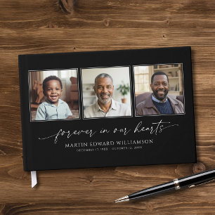Minimal Celebrating The Life 3 Photos Funeral Guest Book