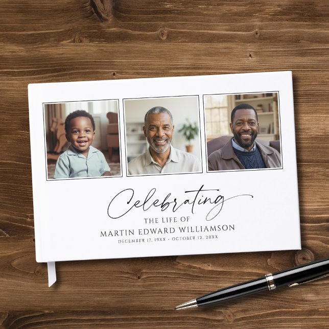 Minimal Celebrating The Life 3 Photos Funeral Guest Book (Creator Uploaded)