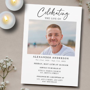 Minimal Celebration of Life Black White Funeral Invitation