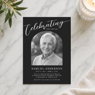 Minimal Celebration of Life Black White Photo Invitation