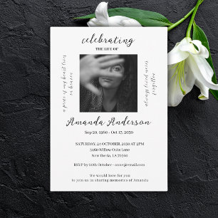 Minimal Celebration of Life Memorial Funeral Photo Invitation