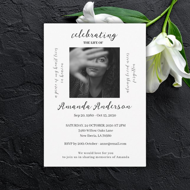 Minimal Celebration of Life Memorial Funeral Photo Invitation (Creator Uploaded)