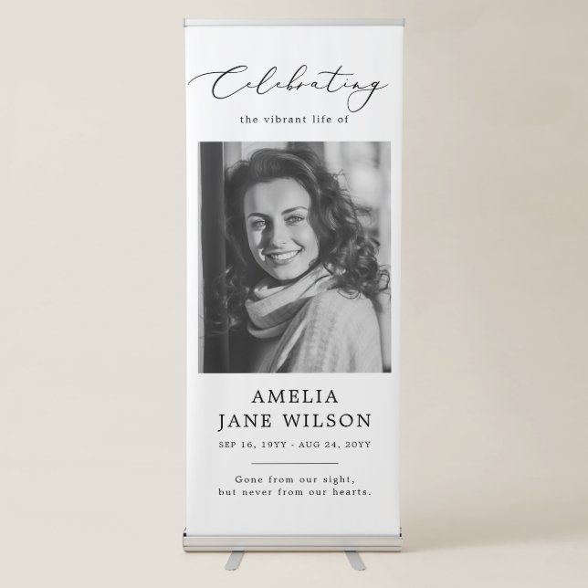 Minimal Celebration Of Life Photo Funeral Memorial Retractable Banner (Front)