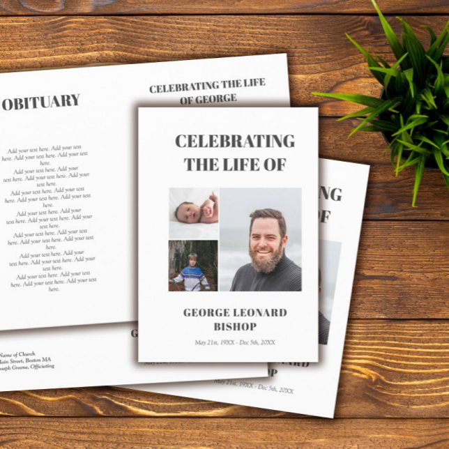 Minimal Celebration of Life Photo Funeral Program (Creator Uploaded)