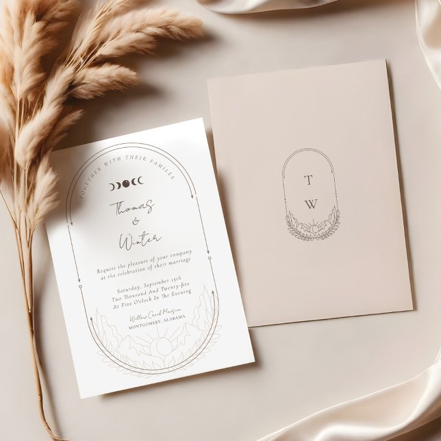Minimal Celestial Holistic Moon & Stars Monogram Invitation (Minimal Celestial Holistic Moon & Stars Monogram Invitation)